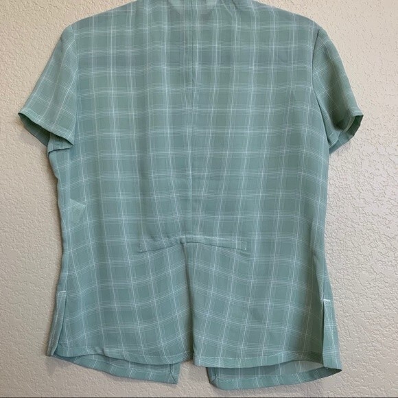 Max Studio Mint Green blouse windowpane plaid shirt short sleeve collar size S - Picture 3 of 10